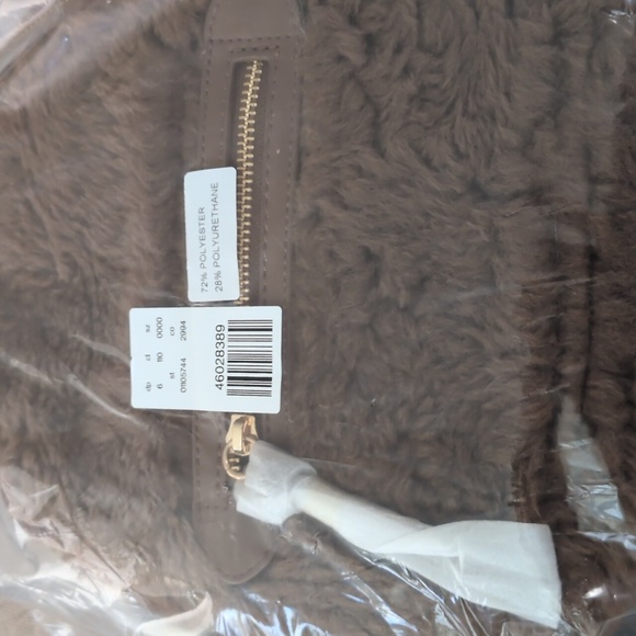 Express Teddy Fabric Plush Zip Up Brown Backpack with Adjustable Straps NWT - Picture 6 of 9